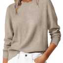 ANRABESS Sweaters for Women Loose Fit Lightweight Soft Dressy Scalloped Long Sleeve Pullover Tops 2025 Fall Casual Outfits (Large, Tan)