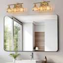 Bathroom Light Fixtures, 3-Light Brass Vanity Wall Light Over Mirror with Amber Tulip Glass Shade for Bedroom Living Room, 3 heads