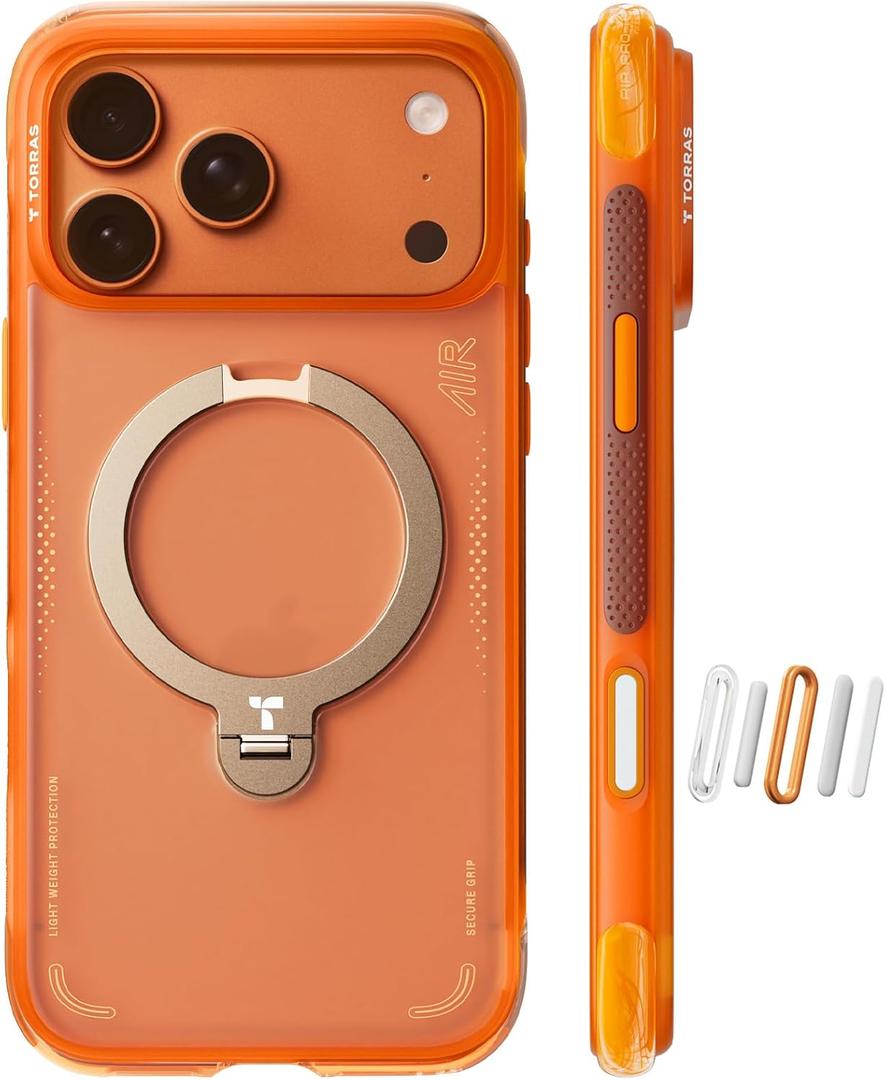 TORRAS Ostand Q3 Air for iPhone 17 Pro Max Case with 360 Magnetic Stand, Fit for MagSafe, Mil-Grade Drop Tested, Camera Control Button, Shockproof Phone Case for iPhone 17 Pro Max 6.9", Horizon Orange