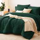 CozyLux King Size Comforter Set Emerald Green Seersucker 7 Pieces Bed in a Bag King Comforter Set with Sheets, Luxury Soft Bedding Set with Down Alternative Comforter, Sheets, Pillowcases & Shams