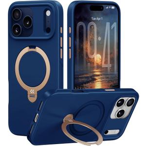 CASEKOO Marine Blue Designed for iPhone 17 Pro Case with Spin Magnetic Stand [16FT Military Protection] [Non-Slip Edge] [Fit for MagSafe] Shockproof for iPhone 17 Pro Case with Stand 6.3''