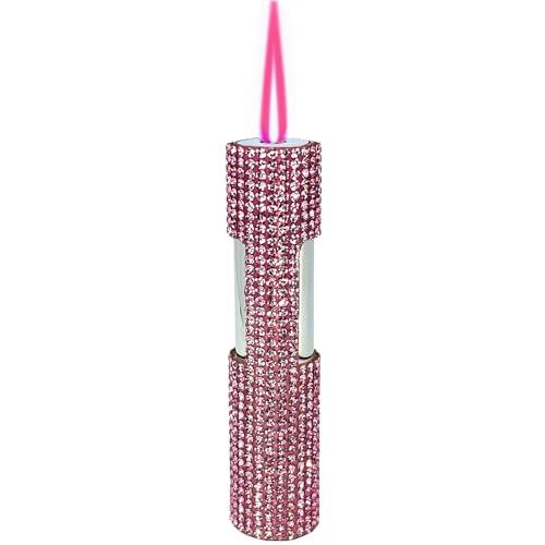 Pink Windproof Torch Lighter,Jet Torch Adjustable Lighters,Jet Flame Butane Refillable Lighter,Adjustable Flame,Grill BBQ Candle Camping,Without Gas (R3)