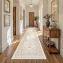 Carpet Runners for Hallway 12ft, Non-Slip Long Bathroom Rugs Runner for Kitchen, Living Room, Soft Vintage Washable Rug for Entryway, Thin Floor Mat for Dining Room(Cream/Beige,2.5'x12')
