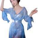 SINMIUANIME Women's Sexy Cosplay Japanese Kimono Traditional Style Yukata Printed Pajamas Costumes (6456blue)