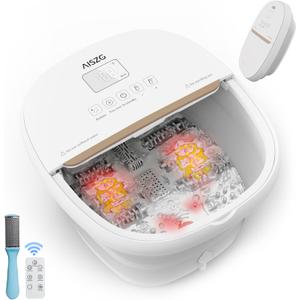 AISZG Collapsible Foot Spa Bath Massager with 6 Massage Rollers,Pedicure Foot Spa with Fast Heat and Massage,Foot Soaking Tub,Birthday Gifts for Women/Men/Mom/Her/Him, White