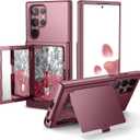 WeLoveCase for Samsung Galaxy S22 Ultra Wallet Case with Credit Card Holder & Hidden Mirror, All-Round Protection Shockproof Phone Cover Designed for Samsung Galaxy S22 Ultra, 6.8 Inch Burgundy