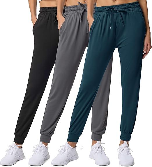 Real Essentials 3 Pack: Women's Ultra-Soft Lounge Joggers Sweatpants Athletic Yoga Pants with Pockets  (X-Small, Set 9)