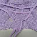 Aranmei Lingerie for Women Floral Lace Teddy Babydoll Dress Long Sleeve Nightgowns with Thongs Chemise Light Purple L