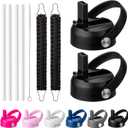 Straw Lid for Hydroflask 12 16 18 20 32 40 64 oz,Replacement Lids with Straw for Hydro Flask Wide Mouth Straw Top Water Bottle,Flex Straw Cap Accessories Fits Thermoflask&Iron Flask (Black 2 pack)