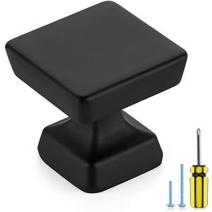 5 Pack Black Cabinet Knobs 1.2 Inch Square Kitchen Cabinet Knobs for Dresser Drawers Solid Hardware