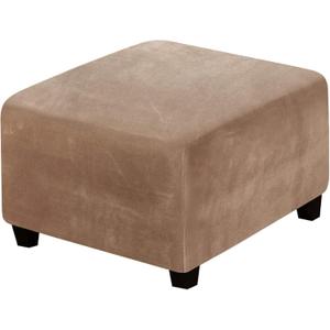 H.VERSAILTEX Square Ottoman Covers Ottoman Slipcover Square Footstool Protector Covers Storage Stool Ottoman Covers Stretch with Elastic Bottom, Feature Real Velvet Plush Fabric, Camel (Medium)
