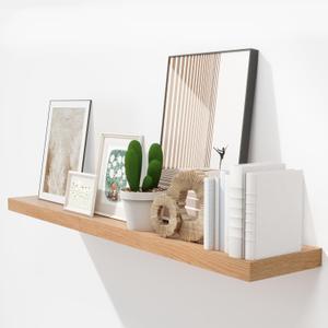 Floating Shelves for Wall 55 Inch Solid USA-Sourced Oak Wooden Shelves for Bathroom Kitchen 9" Deep Modern Wood Shelf with Heavy-Duty Bracket for Wall Mounted, Natural Finish