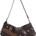 Women's Retro Y2k Buckle Punk Underarm Bag PU Leather Clutch Purse Adjustable Shoulder Bag Brown One Size