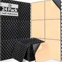 24 Pack Sound Proof Foam Panels for Wall,Self Adhesive Acoustic Panels,12" X 12" X 1.2" Egg Crate Soundproof Wall Panels for Studio,Room Acoustic Treatment Foam,Sound Absorbing Foam Black (12 x 12 x 1.2 Inches, 24 Pack24 sq ftSelf-Adhesive)