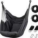 Hommtina Hammock Chair Hanging Rope Swing, Max 300 Lbs Hanging Chair with Pocket & Durability Perfect for Outdoor, Home, Bedroom, Patio, Yard (Pillows NOT Included,Dark Gray) (Dark Grey)