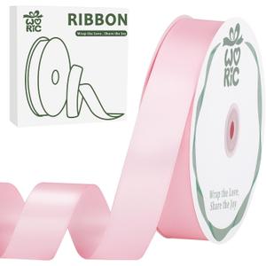 Double Faced Light Pink Ribbon 1 inch 60 Yards Baby Pink Satin Ribbon for Flower Bouquet Crafts Gift Wrapping Hair Bows Wedding Invitation Party Valentine's Day Decorations