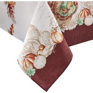 Elrene Home Fashions Holiday Turkey Bordered Fall Wrinkle Resistant Tablecloth, Seasonal Dining-Table Cover, 60" x 84", Rectangle