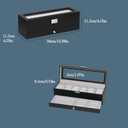 Watch Box for Men 6 Slot,Double Layer Mens Watch Case Display Organizer with Real Glass Top,Large Holder for 50mm Watches,PU Leather Jewelry Drawer Storage Valet Tray for Men,Black