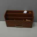 WISUCART Bamboo Desk Organizer Mail Holder Countertop Wood Desk Drawer Tabletop Storage Box Pen Holder Letter Sorter Makeup Organizer for School Home Office Supplies with Pen Holder Brown