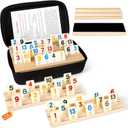 Rummy Cube Set, 2026 New 6 Player Edition with 6 Wooden Racks/Trays, 160 Large Numbers Rummy Melamine Tiles with Zippered Case, Rummy Travel Game Set - Classic Board Games for Family Adults Kids