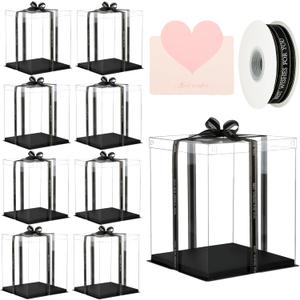 10x10x12Inch Clear Cake Box 8Pcs Tall Cake Box CLEAR Cake Boxes Treat Boxes Cake Transport Container Tall Cake Carrier Cake Carriers for Transport Clear Gift Box Display Case cajas para pasteles Black