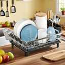 MOUKABAL Dish Drying Rack - Stainless Steel Dish Rack, Dish Racks for Kitchen Counter, Drying Rack Kitchen with Removable Utensil Holder, Drainboard and Glass Organizer (Black)