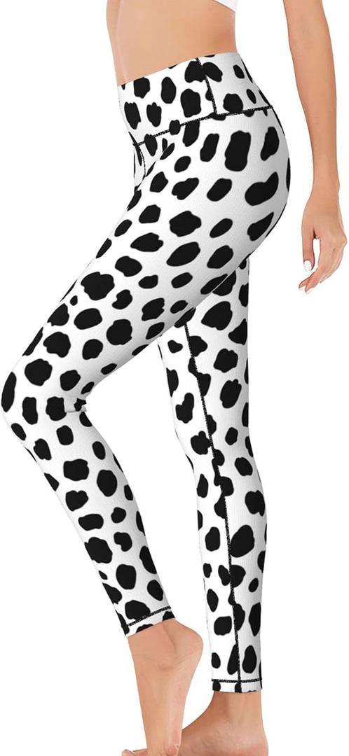 Yaateeh Dalmatian Dog Pattern High Waist Yoga Pants Tummy Control Workout Running Leggings Capri for Women, Small