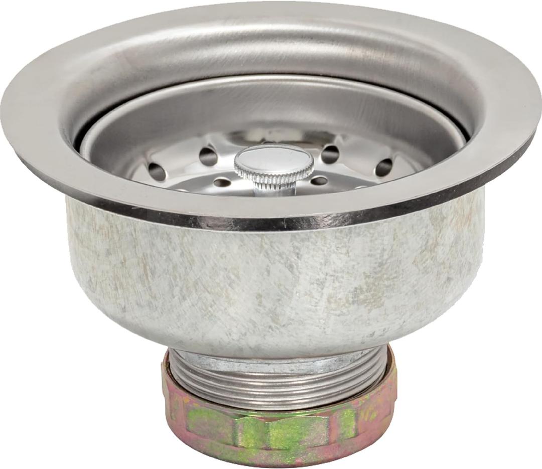 EZ-FLO Double Cup Kitchen Sink Drain Assembly, Sink Strainer fits 3-1/2 inch to 4 inch Opening, 1-1/4 inch Standard Shank, Stainless Steel, 30017