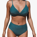 Women's Bikini Sets Two Piece Swimsuit High Waisted V Neck Twist Front Adjustable Spaghetti Straps Bathing Suit, Size L