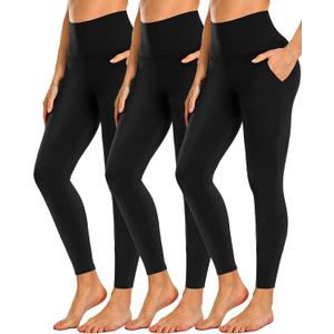 NEW YOUNG 3 Pack Leggings with Pockets for Women, High Waisted Tummy Control Workout Yoga Pants, Large-X-Large