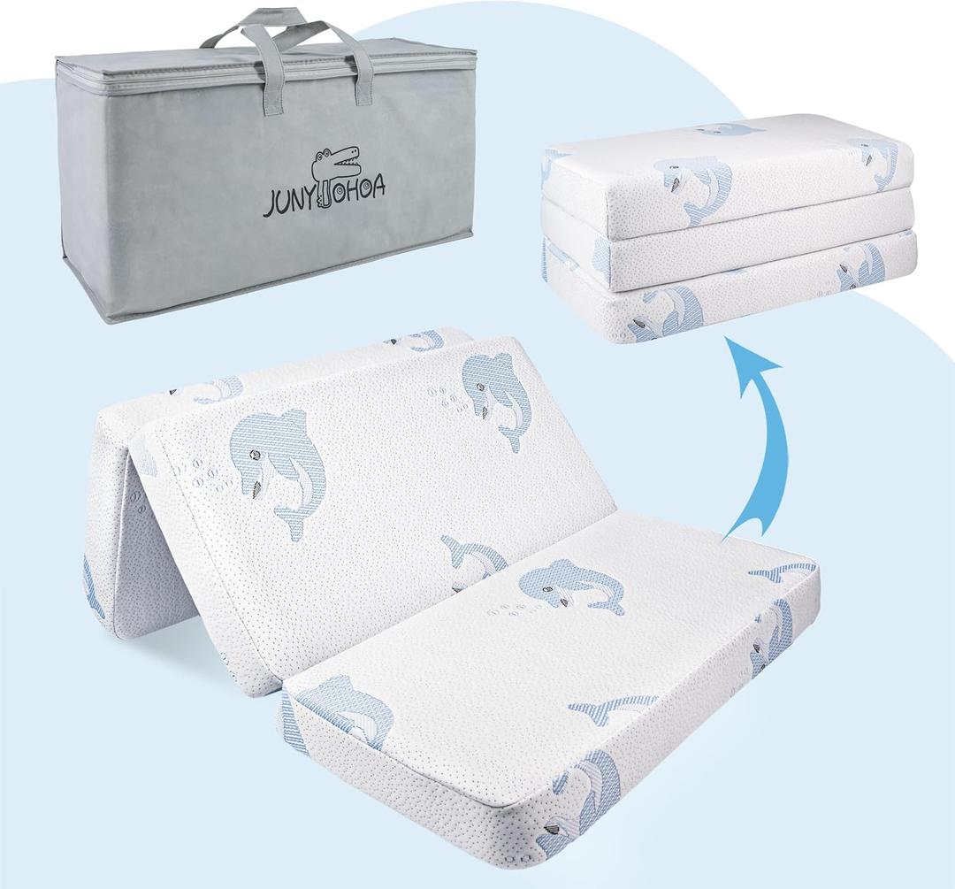 Trifold Pack and Play Mattress,38"x26" Dual Sided Soft & Firm Memory Foam Mattress for Pack N Play with Carry Bag Removeable Cover