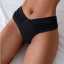 SHENHE Women's V Cut High Leg Ruched Mid Rise Bikini Bottom Swimwear Bathing Suit (Black, M)