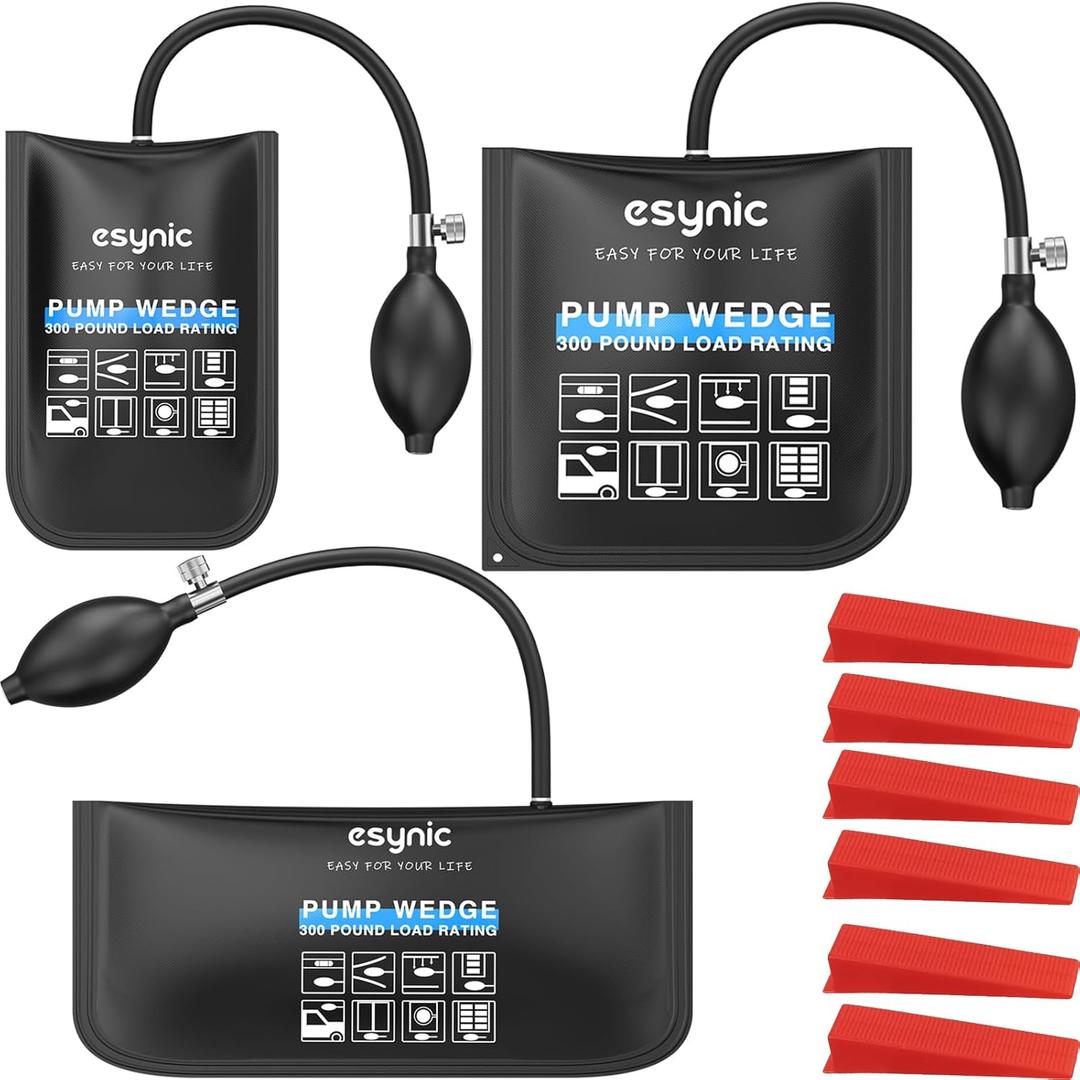 ESynic 3-Pack Durable Air Wedge Bags Kit - 440LB/200KG Heavy Duty Air Bags for Lifting Tool Capacity with Anti-Slip Surface- Includes 6 Durable Wedges for Door/Window/Furniture Installation