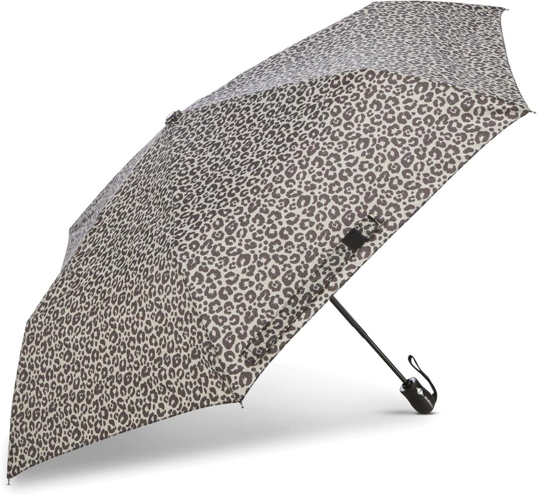 Samsonite Compact Auto Open/Close Umbrella, One Size, Grey/Black Cheetah