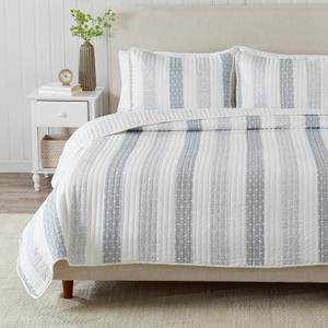 Great Bay Home 3-Piece Full/Queen Reversible Lightweight Quilt Comforter with 2 Shams | All-Season, Modern, Striped Bedspreads | Summer Grey Coverlet Sets | Adele Quilts Collection