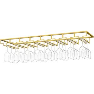 Nuovoware Wine Glass Rack - Under Cabinet Stemware Wine Glass Hanger Rack Holder for Bar Kitchen Cabinet, 8 Rows - Deep Gold