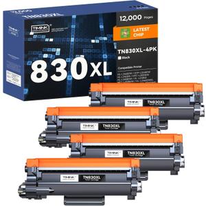 TN830XL Toner Cartridges Replacement for Brother TN 830XL TN830 TN830 XL Toner Work for Brother HL-L2460DW DCP-L2640DW HL-L2405W MFC-L2820DW HL-L2480DW HL-L2400D Printer 4PK (High Yield)