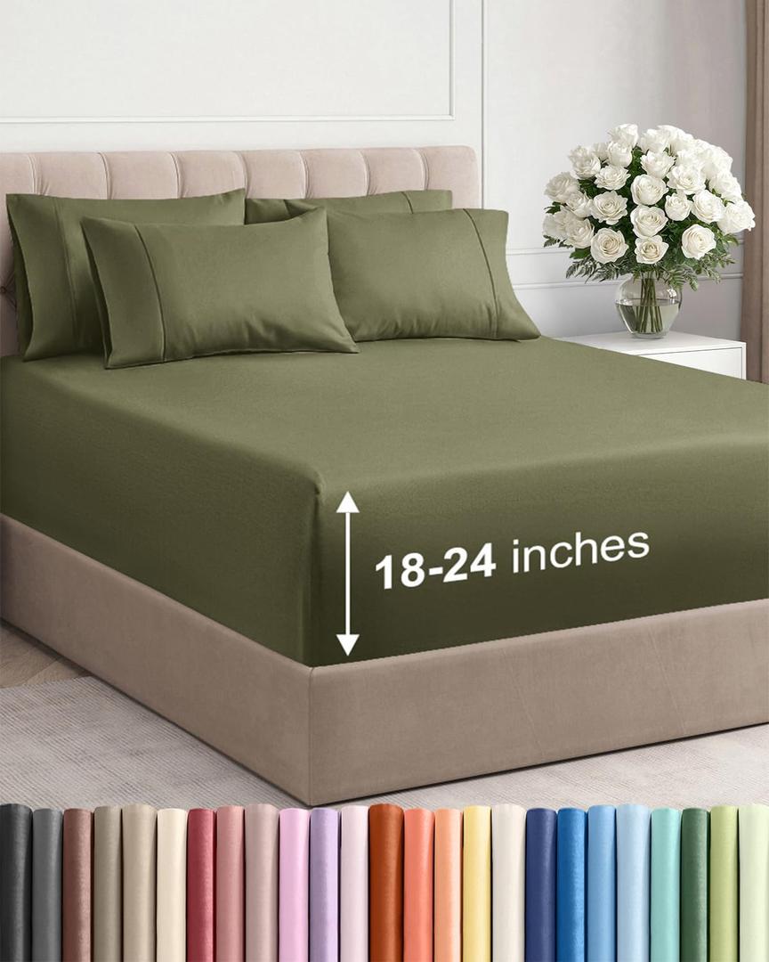 Extra Deep Queen Sheet Set - 6 Piece Breathable and Cooling Sheets - Hotel Luxury Bedding for Women, Men, Kids & Teens - Easy Secure Fit - Soft, Wrinkle Free & Comfy - Extra Deep Pockets - Sage Green