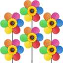 6PCS Sunflower Wind Spinners with Stakes 14" W x 29" H Wind Spinners Lawn Pinwheel Rainbow Windmill Outdoor Pinwheels for Yard DecorationRainbowcolors