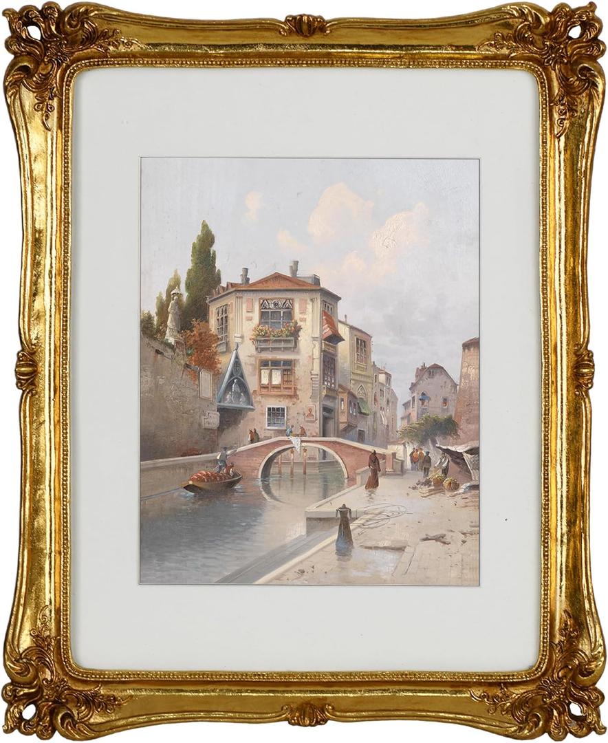 Funly mee Vintage 11x14 Picture Frame Antique Gold Photo Frame for Tabletop & Wall Mounted