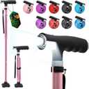 BeneCane Walking Cane for Women Folding Cane for Men with Two Led Lights Quad Cane with Stable Base Lightweight and Adjustable Walking Stick (Pink)