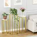 Urban Deco Cylinder Stands for Party, Set of 3 Gold Metal Hexagon Cake Pedestal Stand with Marbled Countertop, Flower Plant Pedestal Stands for Display Parties Wedding Birthday Decor, 3PCS, Gold