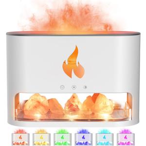 Essential Oil Diffuser, Fireplace Fire Flame Aromatherapy Diffuser, 250ml Himalayan Salt Lamp Scent Diffuser, Cool Mist Humidifier with 7 Colors Light, Timer & Auto-Off for Home, Room (White)