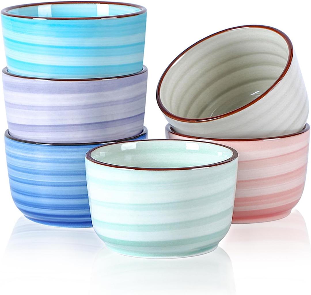 Selamica 8 OZ Ramekins Oven Safe, Creme Brulee Souffle Ramekins, Porcelain Pudding Custard Cups for Baking, Small Bowls for Ice Cream Dessert, Set of 6, Gradient Color