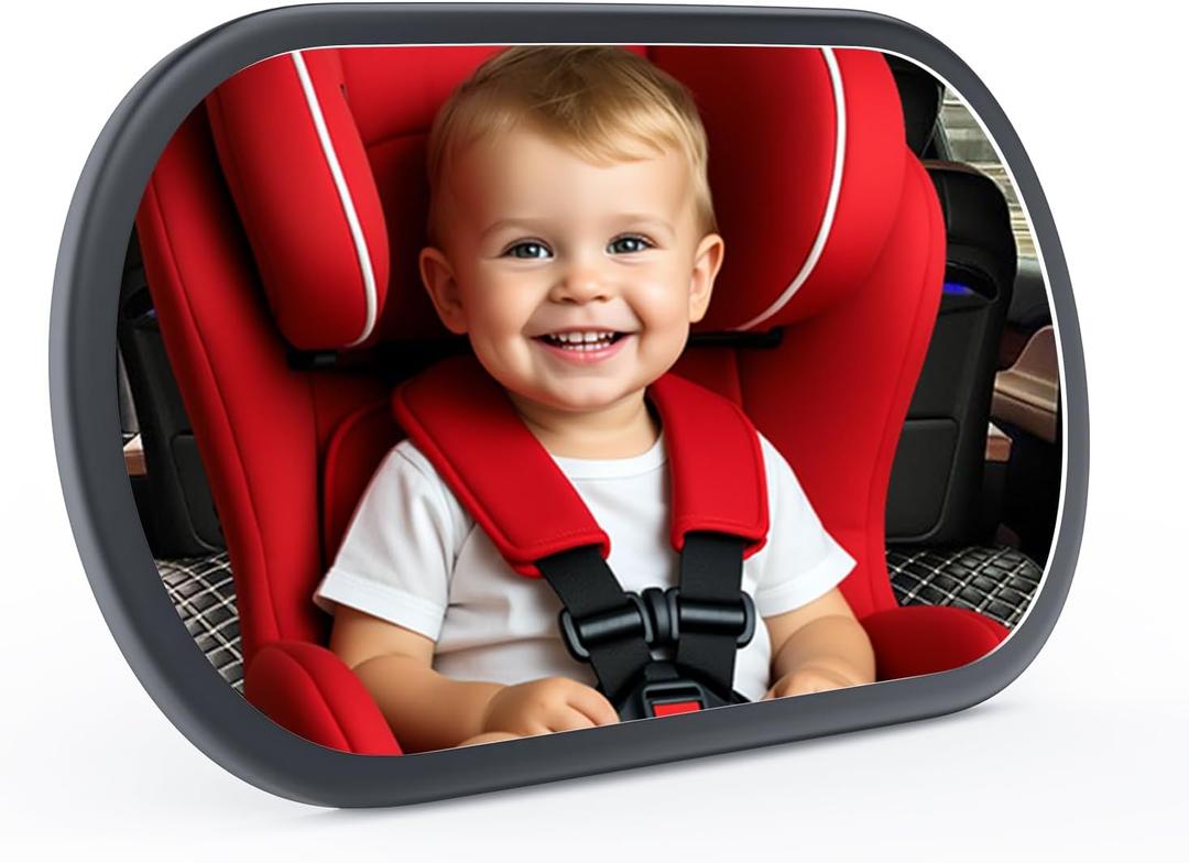 Baby Car Mirror for Backseat - Rear Facing Car Seat Mirror Safety for Infant Newborn - Easily Observe the Baby Move,Clear Wide View,360Rotation, Secure, Shatterproof - Black