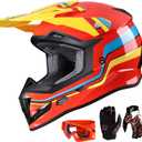 GLX GX623 Youth ATV/Dirt Bike Helmet Combo - Retro Red, Large - DOT