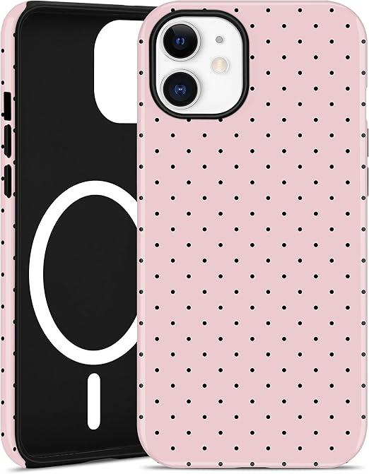 Jusy Compatible with MagSafe Polka Dot Case for iPhone 11, Cute Aesthetic Polka Dots Magnetic Phone Case, Soft TPU and Hard PC Protective Phone Cover for Women Girls（Matte）  Pink