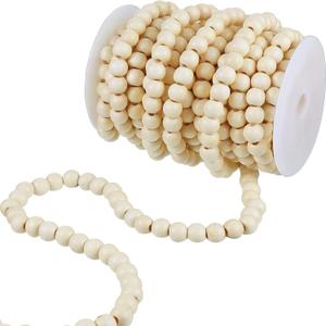 Waydress Christmas Wooden Bead Garland Rustic Farmhouse Garland Xmas Tree Bead Ornaments for Christmas Decorations, Total of 26 Feet(Wooden Color)