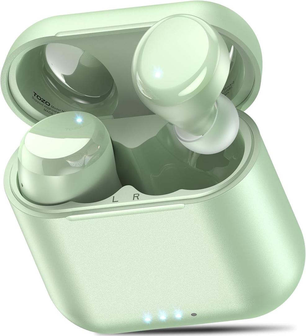 TOZO T6 Wireless Earbuds, Bluetooth 5.3 Ear Buds, Stereo Sound in Ear Headphones, 50 Hours Playtime, Wireless Charging Case, APP Customizable EQs, IPX8 Waterproof Earphones (Small, Green)