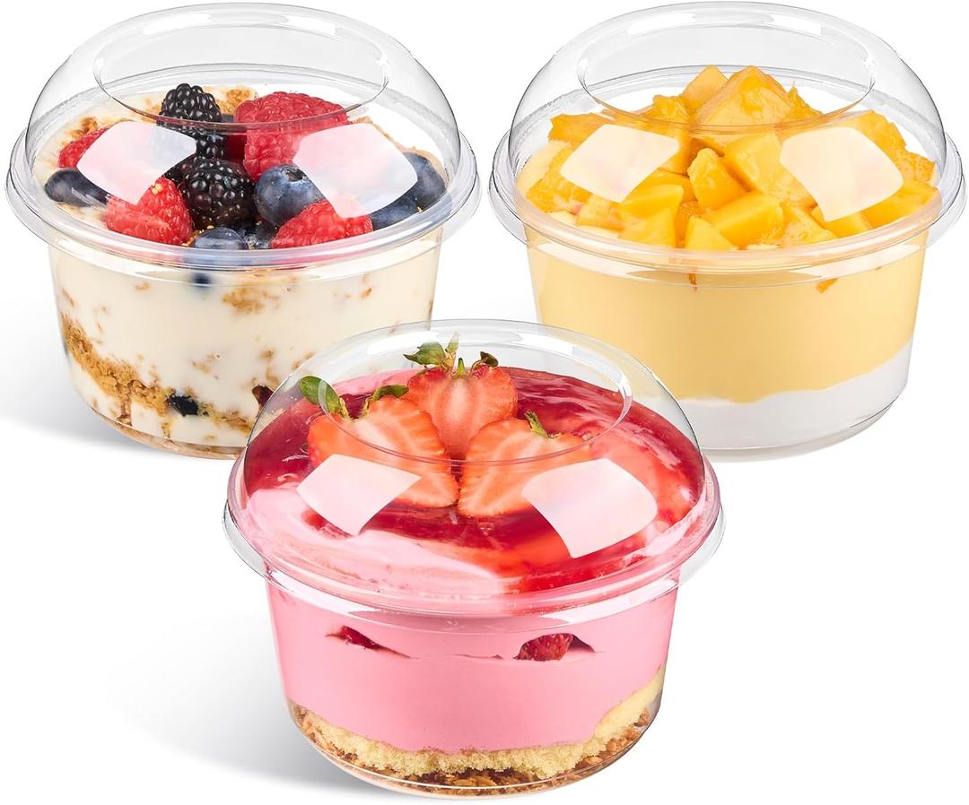 50 Pack 16 Oz Plastic Dessert Cups with Dome Lids, Acai Bowls Clear Party Serving Bowls for Parfaits, Snacks, Cakes, Fruits